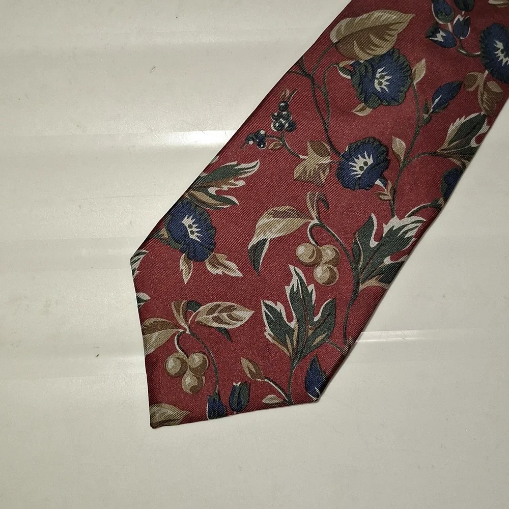 Christian Dior Italian silk tie - professional office - red floral blue/green